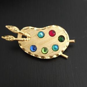 Vintage artist palette brooch with rhinestones